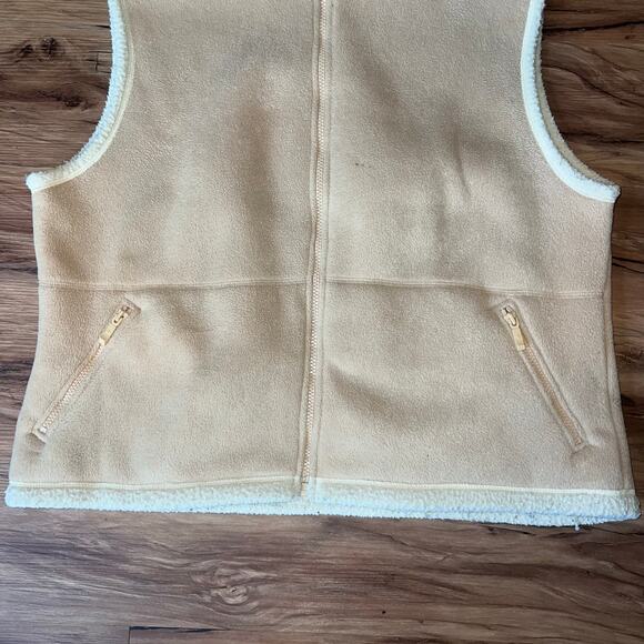 Vintage North End Cozy Soft Beige Fleece Vest Sherpa Trim Full Front Zip XXL - Picture 2 of 8